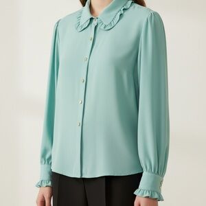 Elegant Teal Blouse with Ruffle Details